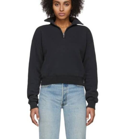 RE/DONE 70's Half Zip Sweatshirt in Washed Black Size XS NWOT - Picture 1 of 8